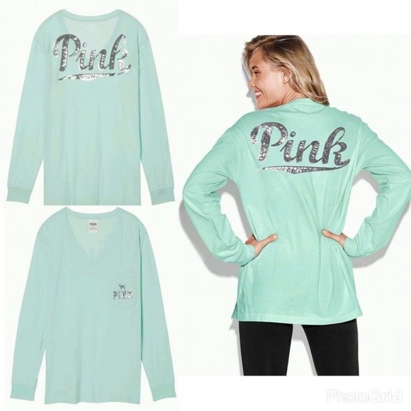 ❌TRADED❌⭐️VS PINK Campus Bling Long Sleeve Tee⭐️ - Picture 2 of 7